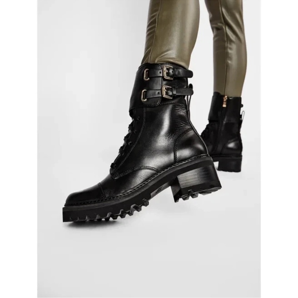 DKNY Black Leather Women's Combat Boots